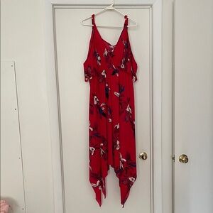 SHEIN Red Floral dress with Asymmetrical Hem